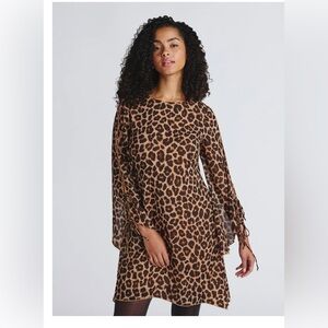 Time and Tru Brown Leopard Long Sleeve Dress